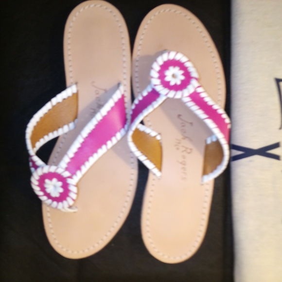 Jack Rogers - #1, NWT, Pink & White Leather Thong Style Sandals, Size 7 M, - Picture 2 of 8